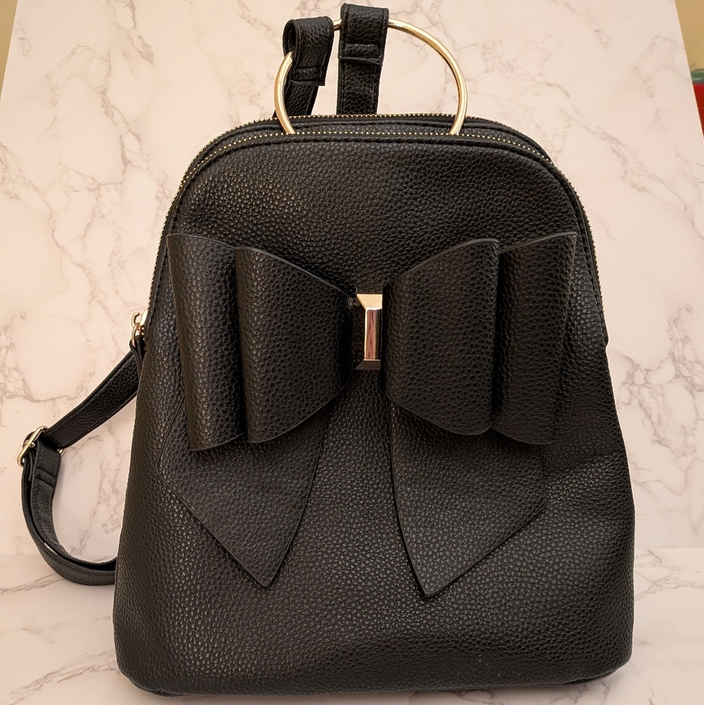 Black Bow Women's Spacious Backpack Handbag